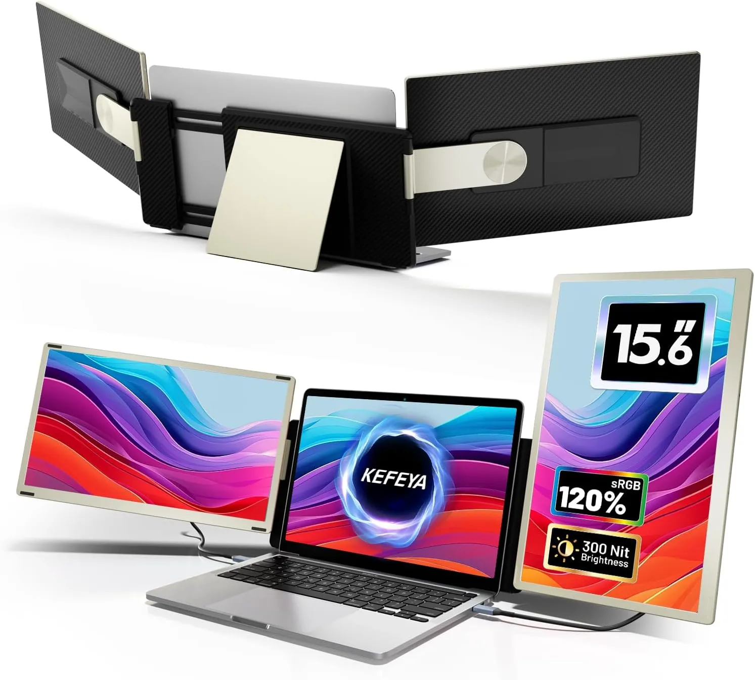 Laptop Screen Extender, 15.6" Portable Monitor for Laptop with 120% sRGB, FHD IPS & USB to HDMI Hub & 235° Rotation, Triple Monitor Extender Plug & Play Fits for All Laptops (Mac/Win/Android)
