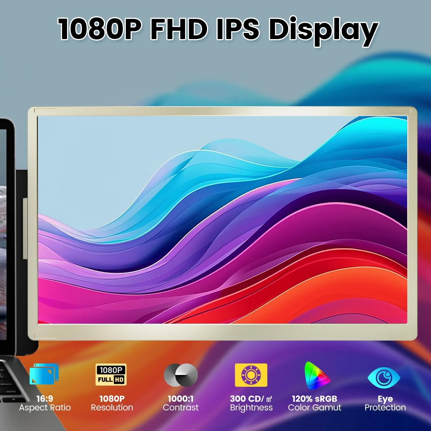 Laptop Screen Extender, 15.6" Portable Monitor for Laptop with 120% sRGB, FHD IPS & USB to HDMI Hub & 235° Rotation, Triple Monitor Extender Plug & Play Fits for All Laptops (Mac/Win/Android)