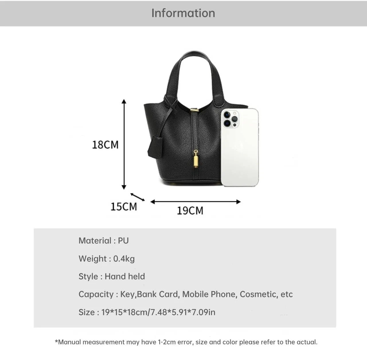 Large Capacity Handbag Soft Leather Bucket Bag, Top Handle with Lock Closure