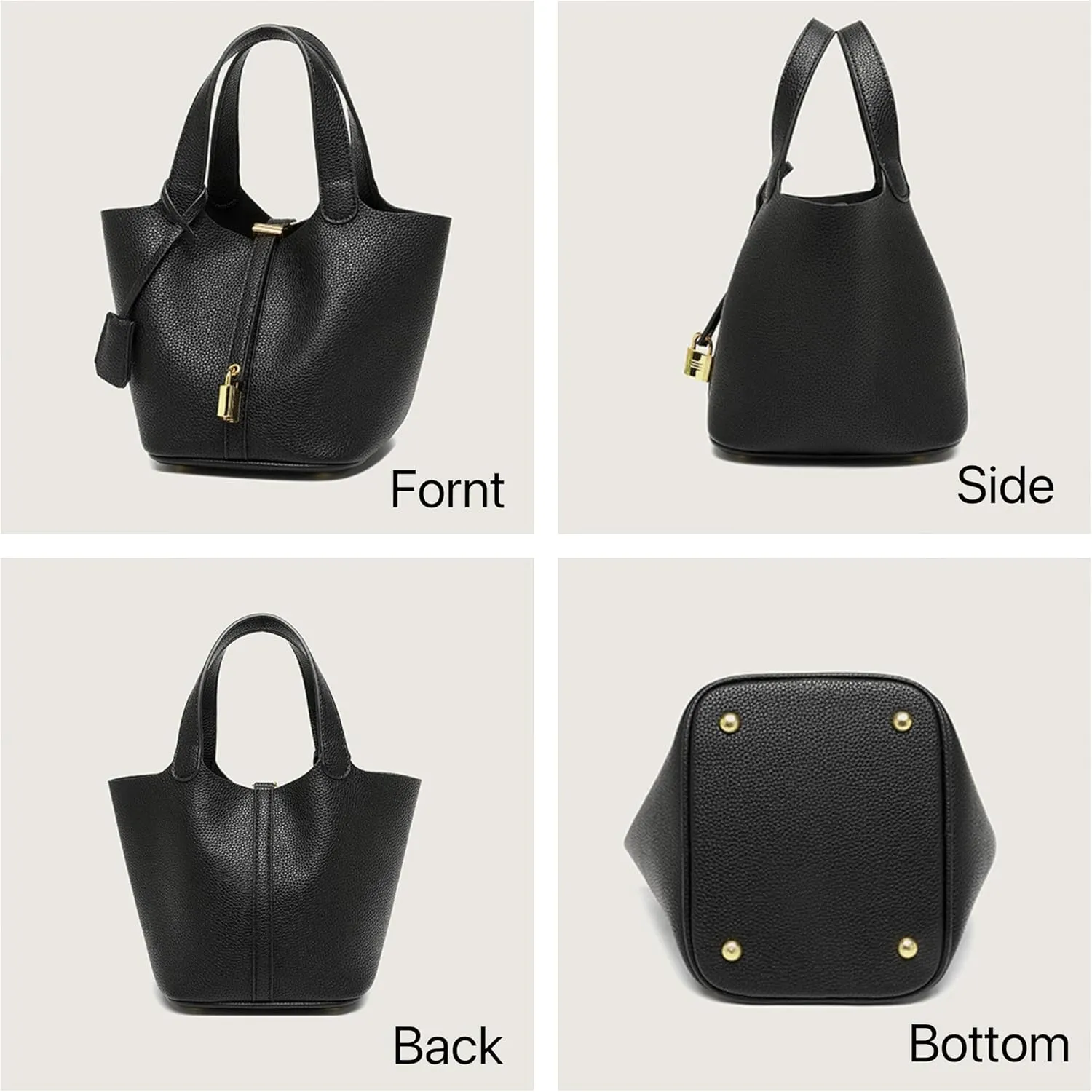 Large Capacity Handbag Soft Leather Bucket Bag, Top Handle with Lock Closure