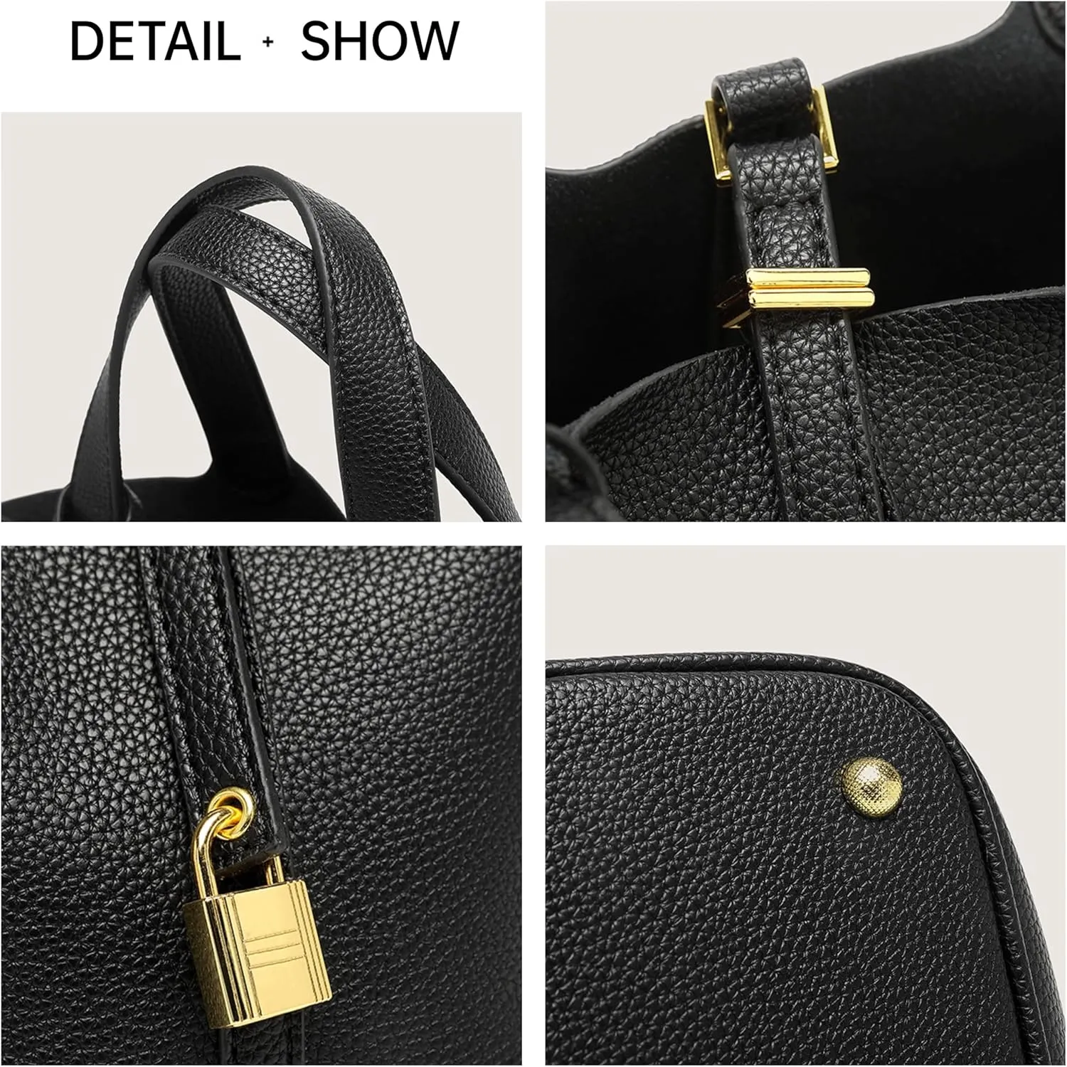 Large Capacity Handbag Soft Leather Bucket Bag, Top Handle with Lock Closure