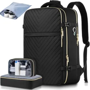 Large Carry On Travel Backpack - Flight Approved Waterproof Luggage Suitcase Backpacks Personal Item Size for Women Fit 17 Inch Laptop College Overnight Weekender Bag With 3 Packing Cube Black