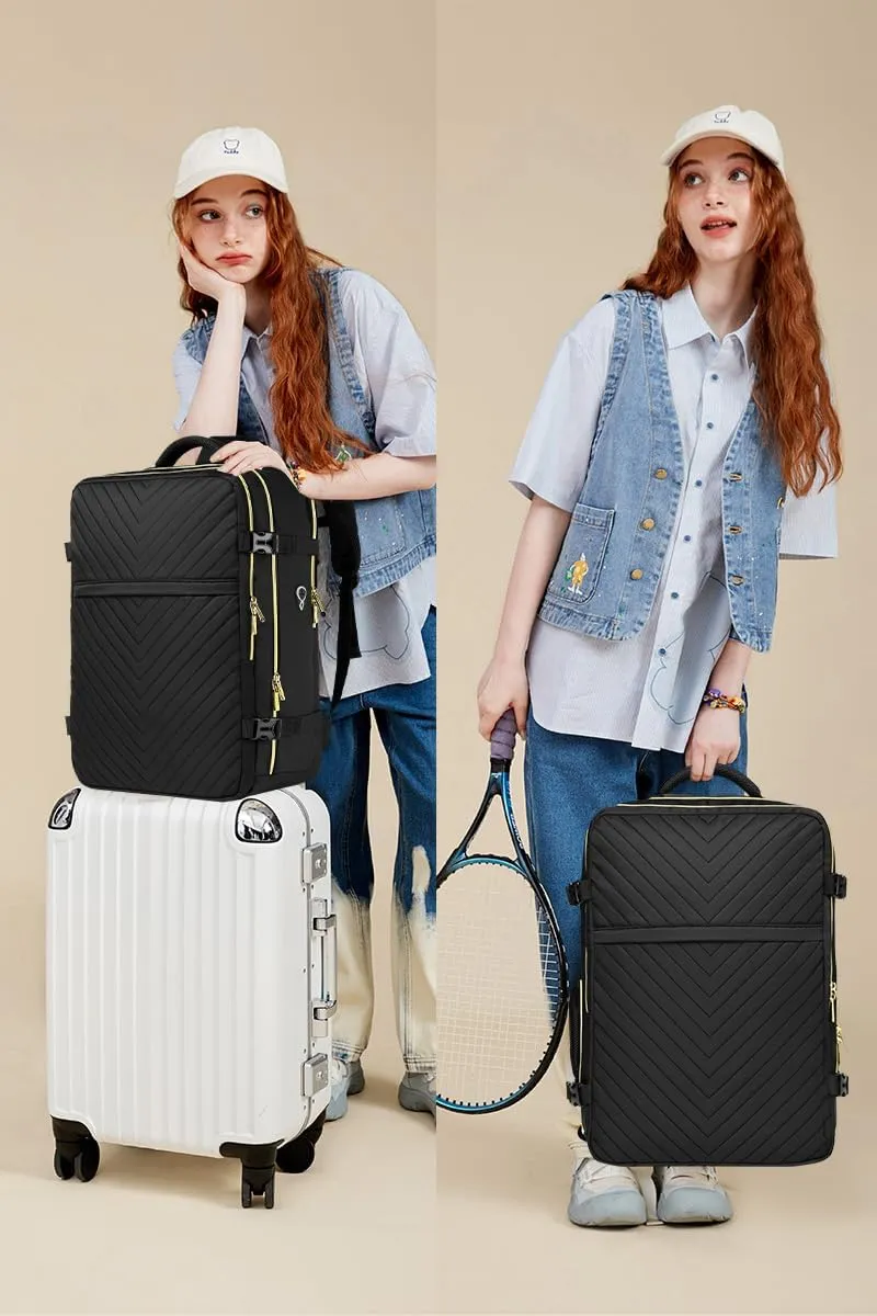 Large Carry On Travel Backpack - Flight Approved Waterproof Luggage Suitcase Backpacks Personal Item Size for Women Fit 17 Inch Laptop College Overnight Weekender Bag With 3 Packing Cube Black