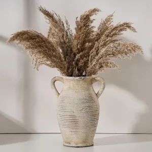 Large Ceramic Rustic Vase with 2 Handles, 9.8 inch Whitewashed Terra Cotta Decorative Pottery Flower Vase for Home Decor, Living Room, Shelf Decor, Enterway, Table Decoration, Gray