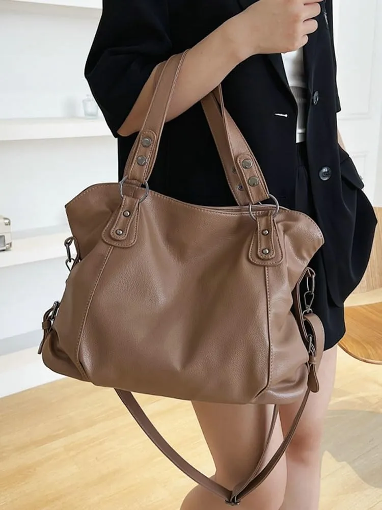 Large Leather Tote Bags for Women Casual Shoulder Bag Crossbody Bag Satchel on Trend Purses for Work Travel 2024