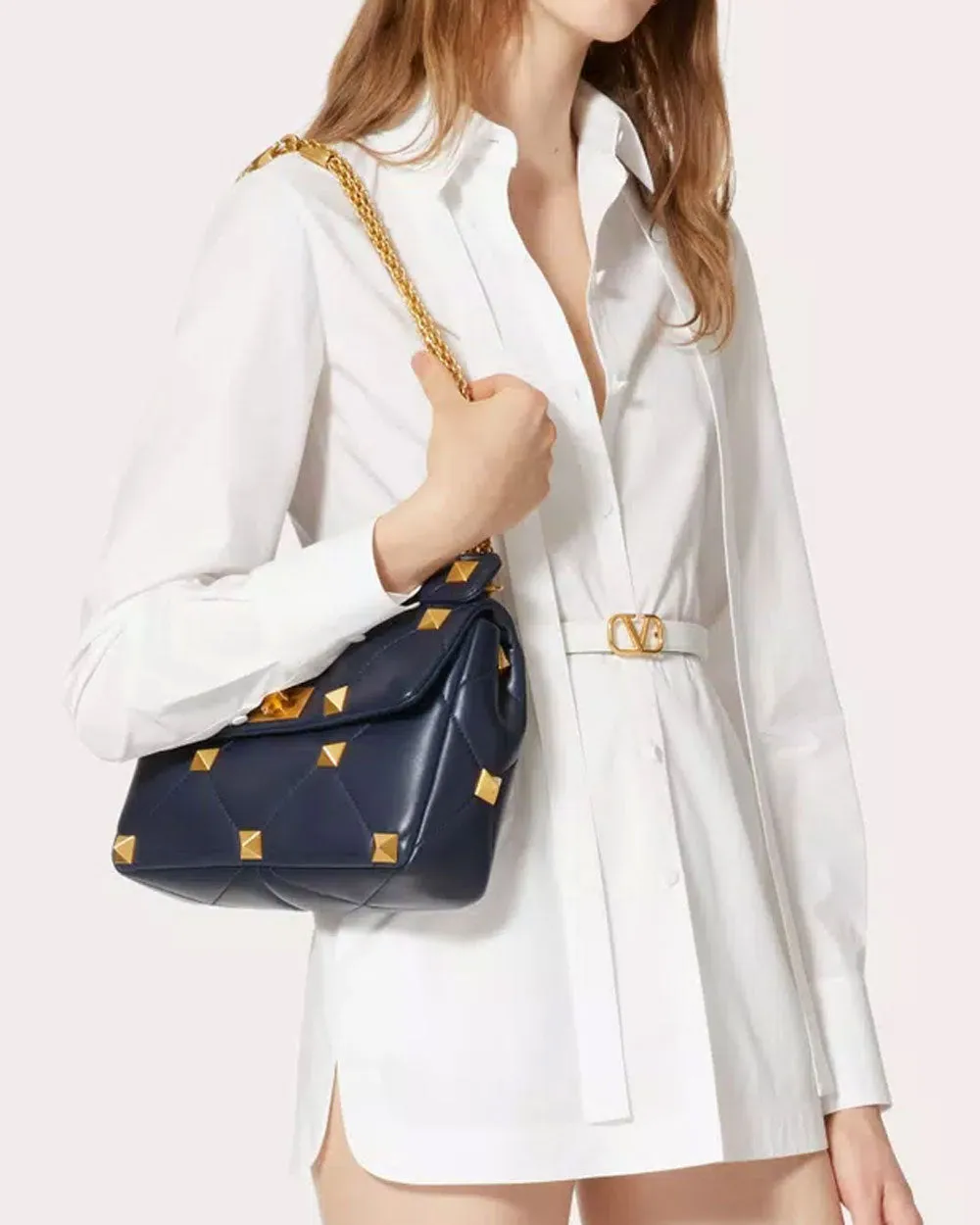 Large Roman Stud Shoulder Bag in Marine