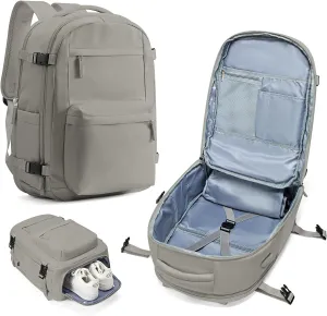 Large Travel Backpack For Women Men,Mochila de Viaje,Carry On Backpack with USB Charging Port & Shoe Pouch,Airline Approved Personal Item Travel Bag,Waterproof Luggage Backpack(Gray Brown)