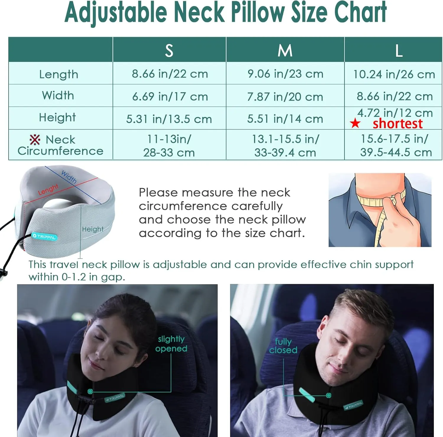 Large Travel Pillow Neck Chin Head Support Best Memory Foam Neck Pillows for Airplane Train Car Bus Home Office Sleeping Rest with Compact Carry Bag Black L