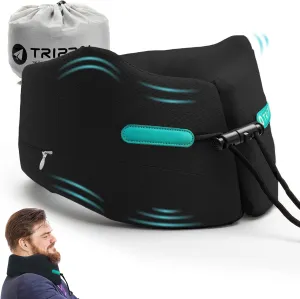 Large Travel Pillow Neck Chin Head Support Best Memory Foam Neck Pillows for Airplane Train Car Bus Home Office Sleeping Rest with Compact Carry Bag Black L