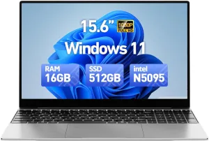 Latest 15.6-inch Windows 11 laptop computer, 16GB RAM, 512 GB SSD, Intel Quad-Core Processor(Max 2.9GHz), 1080p IPS FHD Display, Backlit Keyboard, Webcam, Mini-HDMI, WiFi 5, Bluetooth, USB, Silver