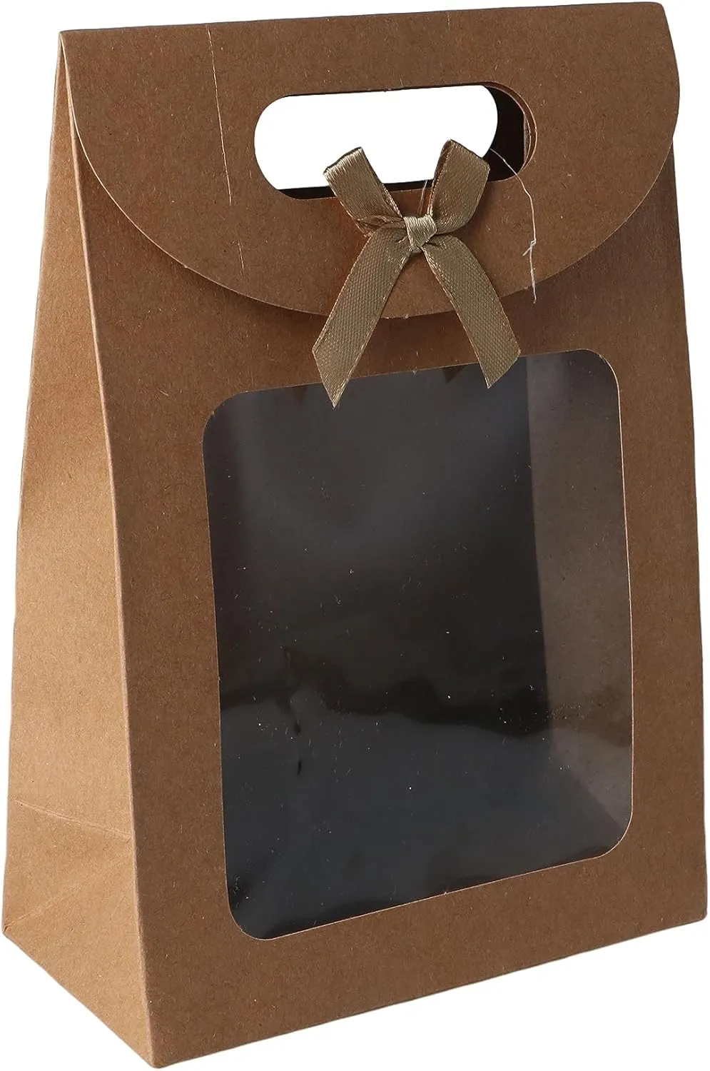 Leadingol 10pcs Gift Bags - Transparent Window, Kraft Paper with Handles, Small Paper Bags