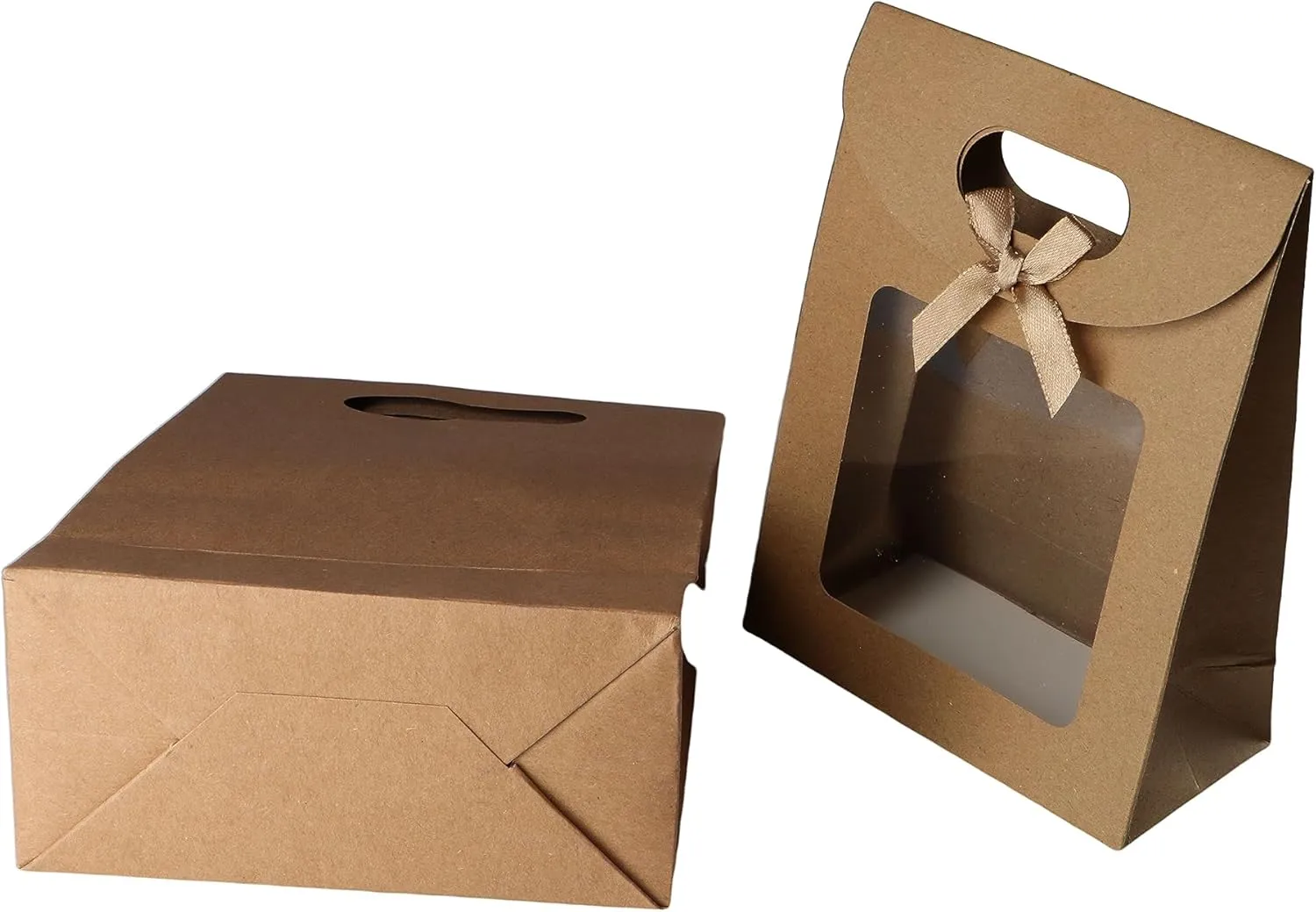 Leadingol 10pcs Gift Bags - Transparent Window, Kraft Paper with Handles, Small Paper Bags