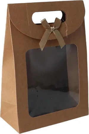 Leadingol 10pcs Gift Bags - Transparent Window, Kraft Paper with Handles, Small Paper Bags