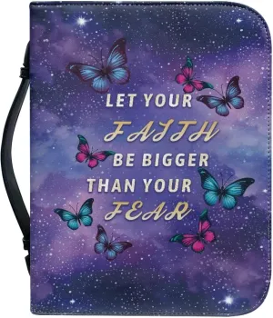 Leather Bible Cover for Kids and Adults, Butterfly Galaxy Reusable Bible Tote Bag with Pocket and Handles, Multifunctional Bible Carrying Case Bible Tote Handbag