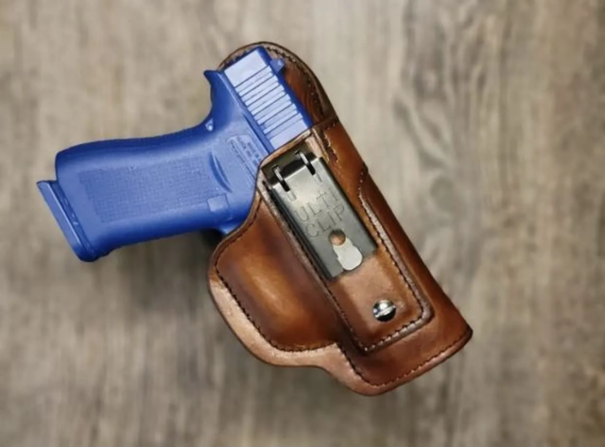 Leather G43 Holster w/ Heavy Duty Utility Clip. G43 Holster. G43 Leather Holster (Timber Brown, Left Hand IWB)