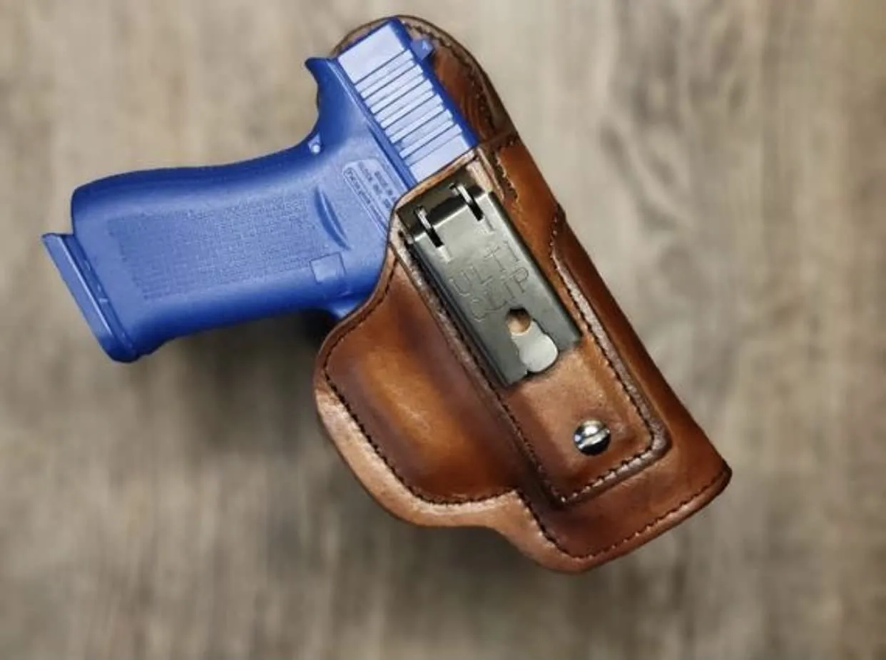 Leather G43 Holster w/ Heavy Duty Utility Clip. G43 Holster. G43 Leather Holster (Timber Brown, Left Hand IWB)