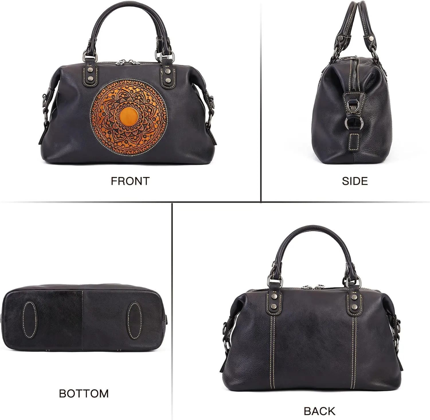Leather Handbag for Women, Genuine Leather Purses Retro Mandela Crossbody Handbag Tote Bag