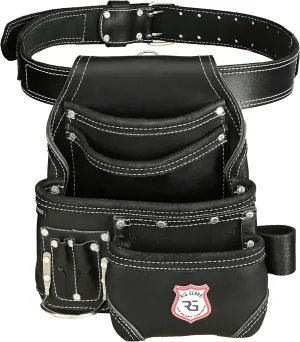 Leather Tool Belt 8 Pockets Leather Tool Pouch | Carpenters Tool Belts For Men Construction Tools Apron Tool Bag Organizer Utility Pouches (Black, Standard)