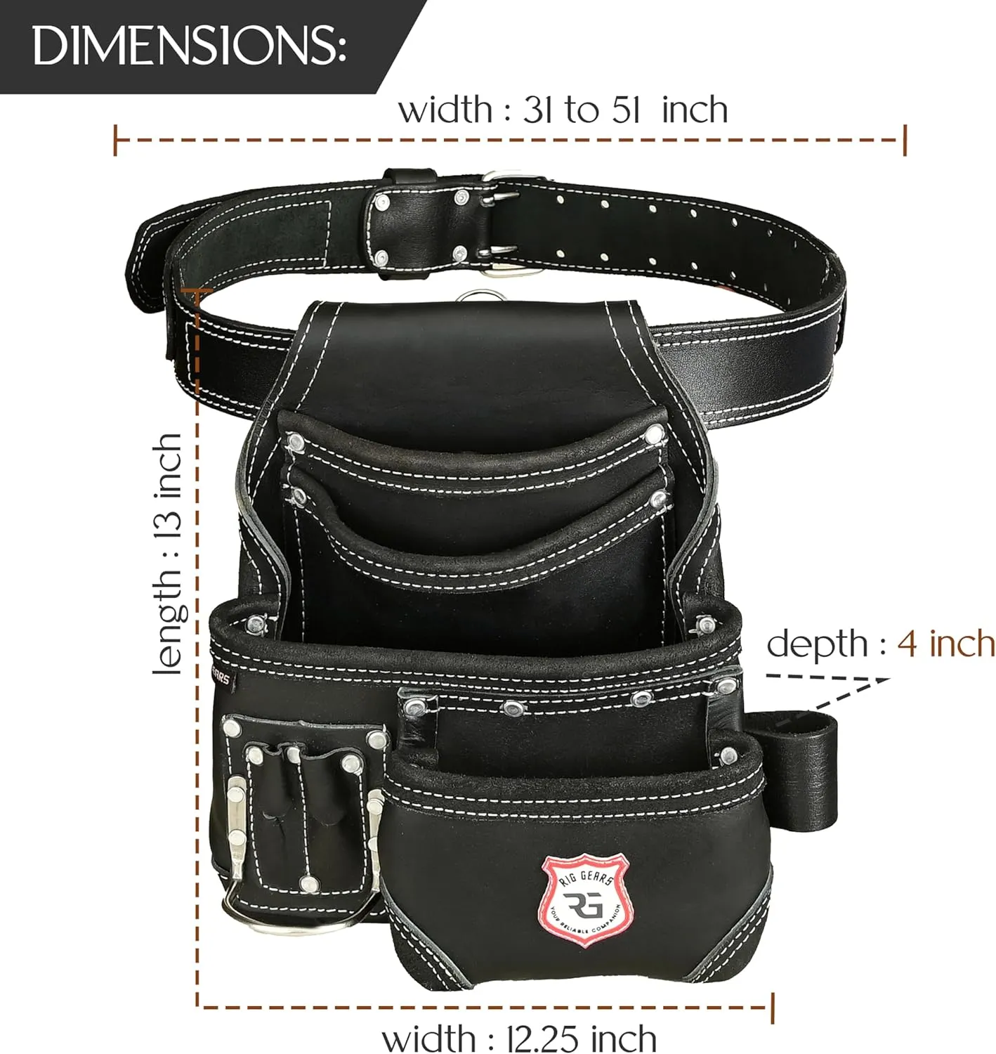 Leather Tool Belt 8 Pockets Leather Tool Pouch | Carpenters Tool Belts For Men Construction Tools Apron Tool Bag Organizer Utility Pouches (Black, Standard)
