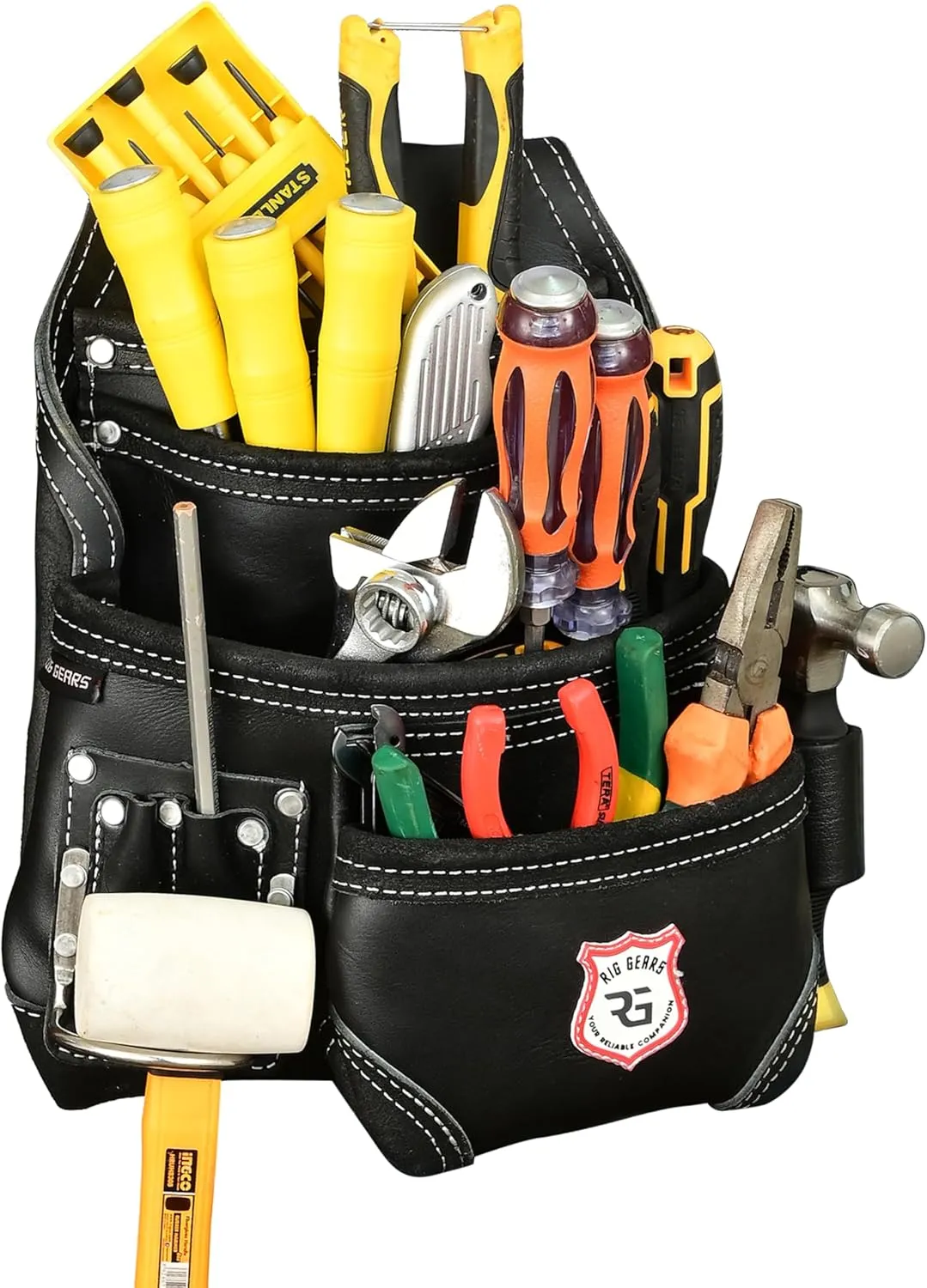 Leather Tool Belt 8 Pockets Leather Tool Pouch | Carpenters Tool Belts For Men Construction Tools Apron Tool Bag Organizer Utility Pouches (Black, Standard)