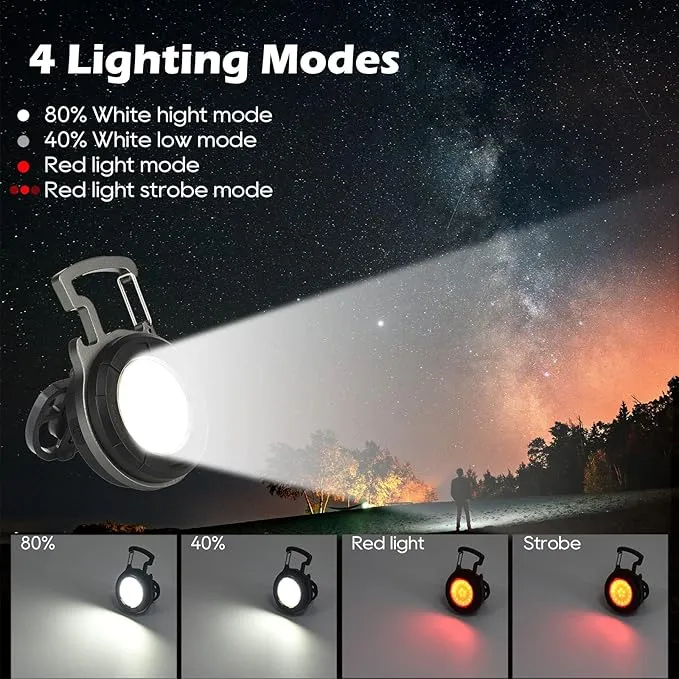LED Cob Small Flashlights, Rechargeable COB Keychain Work Light, 4 Light Modes Portable Pocket Keychain Light with Magnet Base Walking, Camping, Emergency Lighting