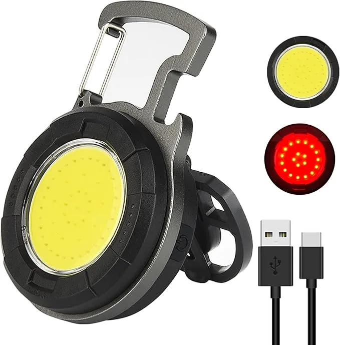 LED Cob Small Flashlights, Rechargeable COB Keychain Work Light, 4 Light Modes Portable Pocket Keychain Light with Magnet Base Walking, Camping, Emergency Lighting