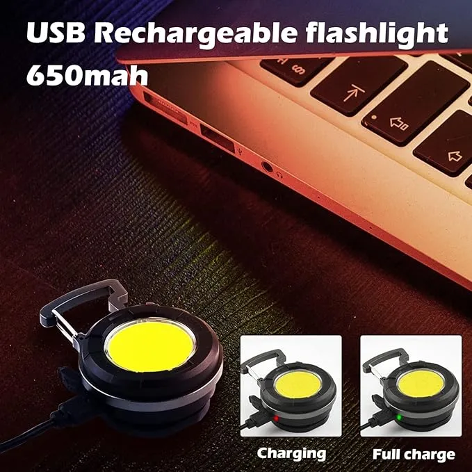 LED Cob Small Flashlights, Rechargeable COB Keychain Work Light, 4 Light Modes Portable Pocket Keychain Light with Magnet Base Walking, Camping, Emergency Lighting