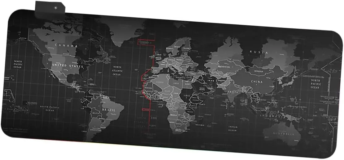 LED Mouse Mat with World Map Design Slip Gaming for Office and Gaming Smooth Surface for Swift Mouse Movement for Gamers and Workspaces