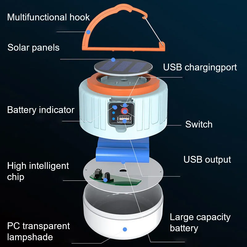 LED Solar Camping Light USB Rechargeable Bulb Outdoor Tent Lamp Portable Lantern Night Emergency Bulb Flashlight BBQ Hiking Tool
