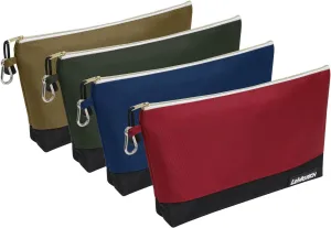 LeMotech Zipper Tool Bag, Stand-Up Tool Pouch with Carabiners,Utility Bag,Water Resistant Storage Bag,12x6.8-Inch Red/Brown/Blue/Olive 4 Pack