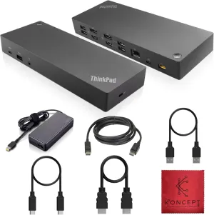 Lenovo 40AF0135US ThinkPad Docking Station Dual Monitor Hybrid USB-C with USB-A -1 Year Warranty - Supports 4K, with 135, HDMI & DisplayPort Cable – Compatible with Windows (RENEWED)