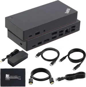Lenovo 40AS0090US Thinkpad Docking Station - 1 Year Warranty, Lenovo Docking Station USB C Gen 2 with 90W Power Adapter   HDMI Cable   USB C-C Cable   DisplayPort Cable   Microfiber Cloth (Renewed)