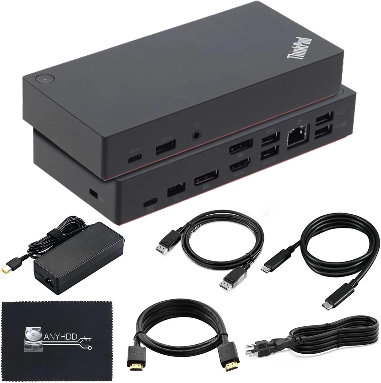 Lenovo 40AS0090US Thinkpad Docking Station - 1 Year Warranty, Lenovo Docking Station USB C Gen 2 with 90W Power Adapter   HDMI Cable   USB C-C Cable   DisplayPort Cable   Microfiber Cloth (Renewed)