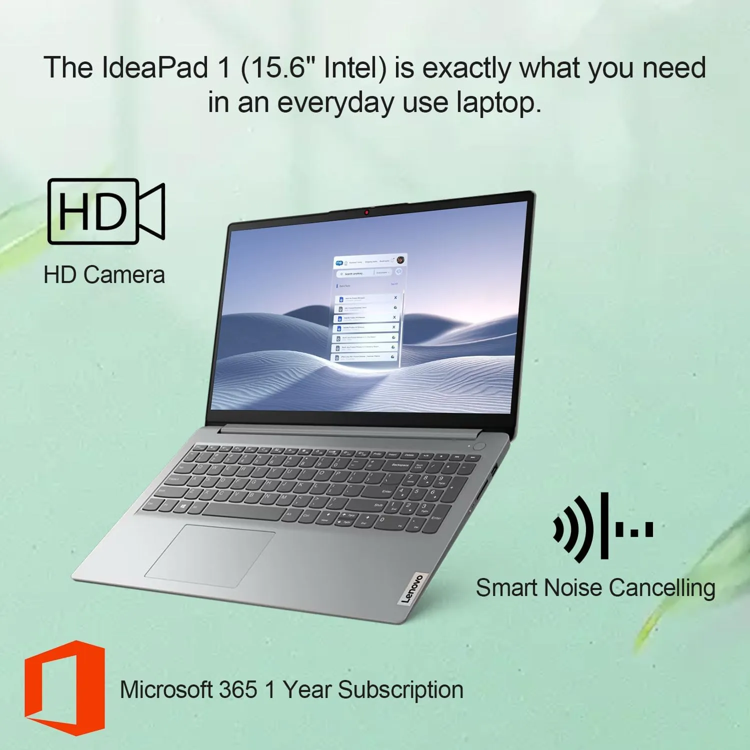 Lenovo IdeaPad 1 Home Laptop, 15.6" FHD Display, Intel Celeron Dual Core Processor, 12GB RAM, 384GB Storage(128GB eMMC   256GB PCIe), 1 Yr Office 365, Wi-Fi 6, W11H, Additional 1 Yr ADP