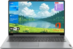 Lenovo IdeaPad 1 Home Laptop, 15.6" FHD Display, Intel Celeron Dual Core Processor, 12GB RAM, 384GB Storage(128GB eMMC   256GB PCIe), 1 Yr Office 365, Wi-Fi 6, W11H, Additional 1 Yr ADP