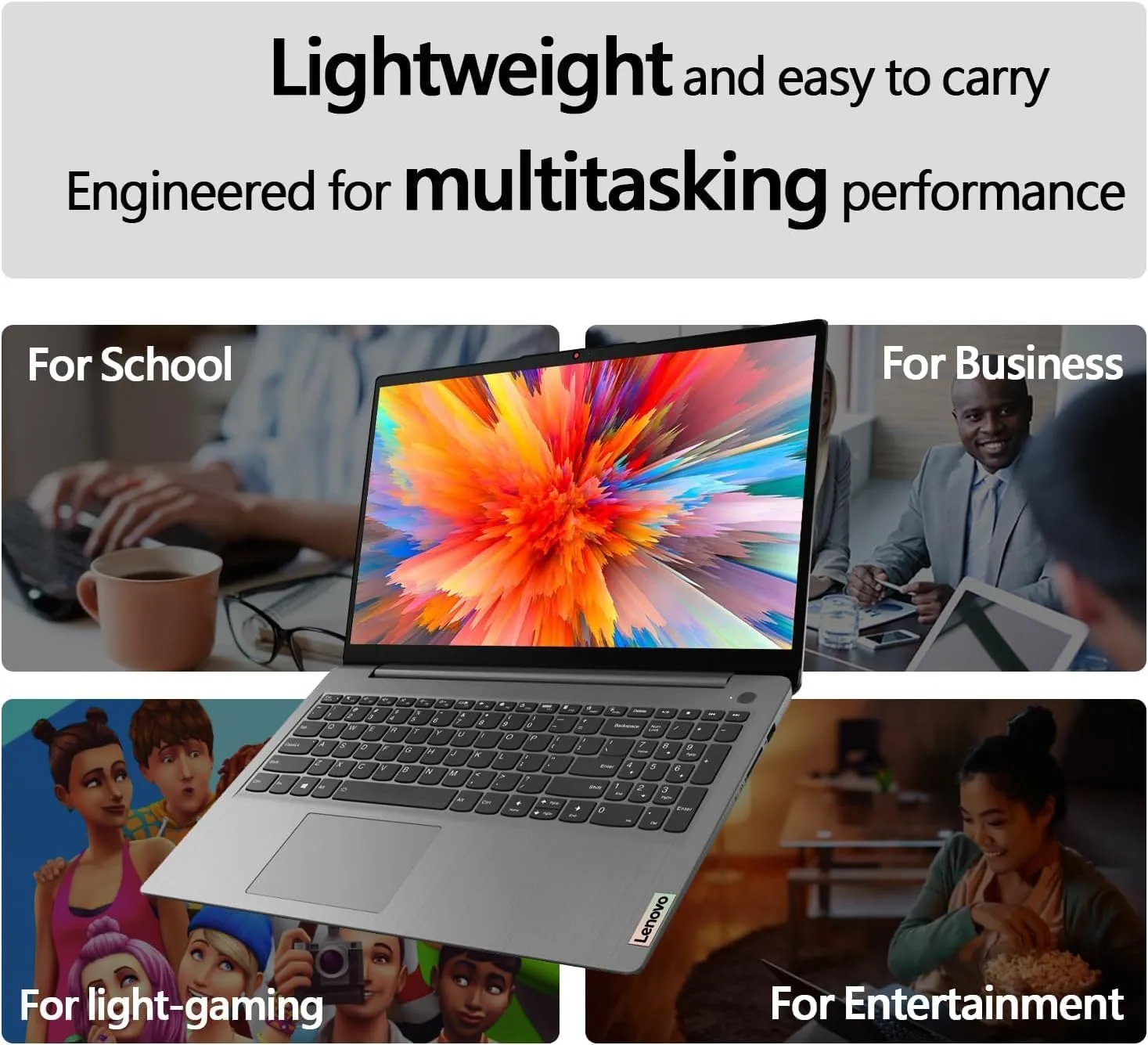 Lenovo IdeaPad 1 Student Laptop, 15.6" FHD Display, Intel Dual Core Processor, 12GB RAM, 512GB SSD   128GB eMMC, 1 Year Office 365, Wi-Fi 6, Webcam, Bluetooth, SD Card Reader, Windows 11 Home, Grey