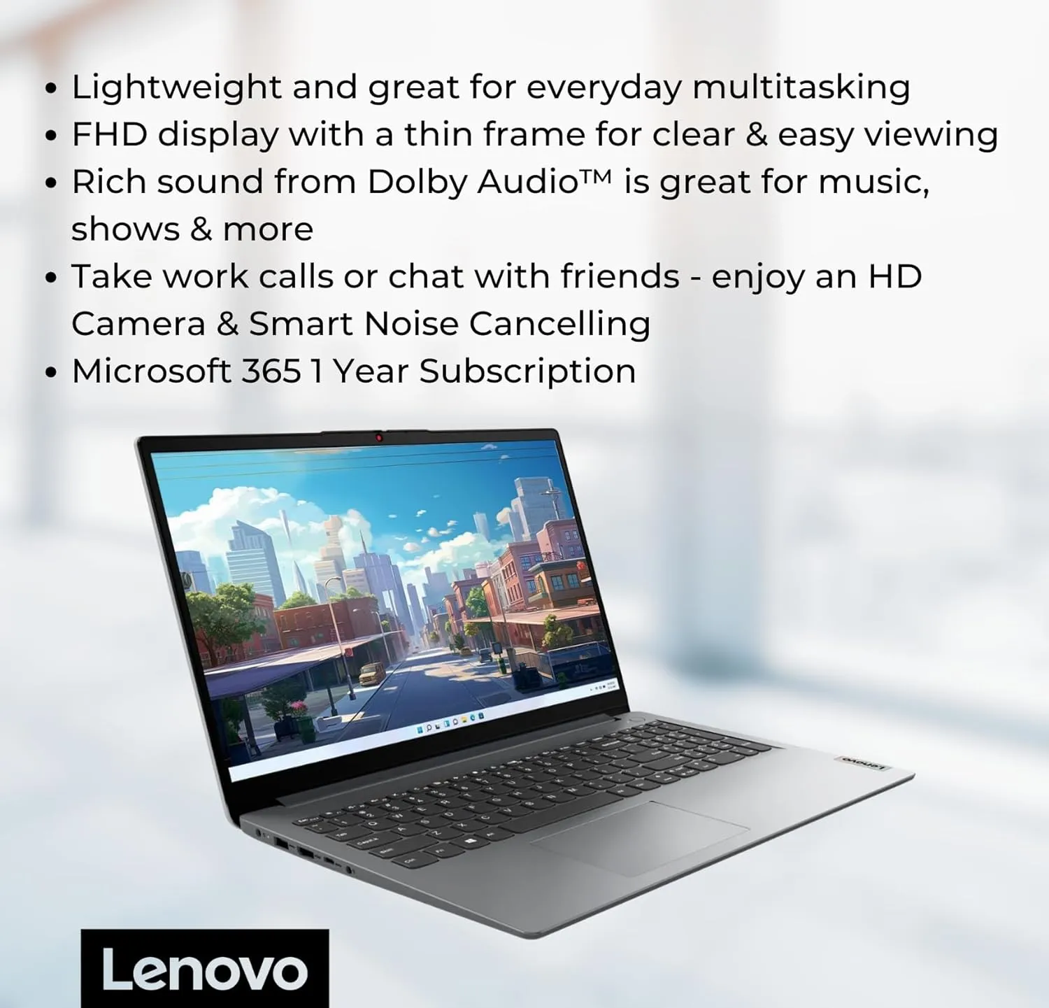 Lenovo IdeaPad 1 Student Laptop, 15.6" FHD Display, Intel Dual Core Processor, 12GB RAM, 512GB SSD   128GB eMMC, 1 Year Office 365, Wi-Fi 6, Webcam, Bluetooth, SD Card Reader, Windows 11 Home, Grey