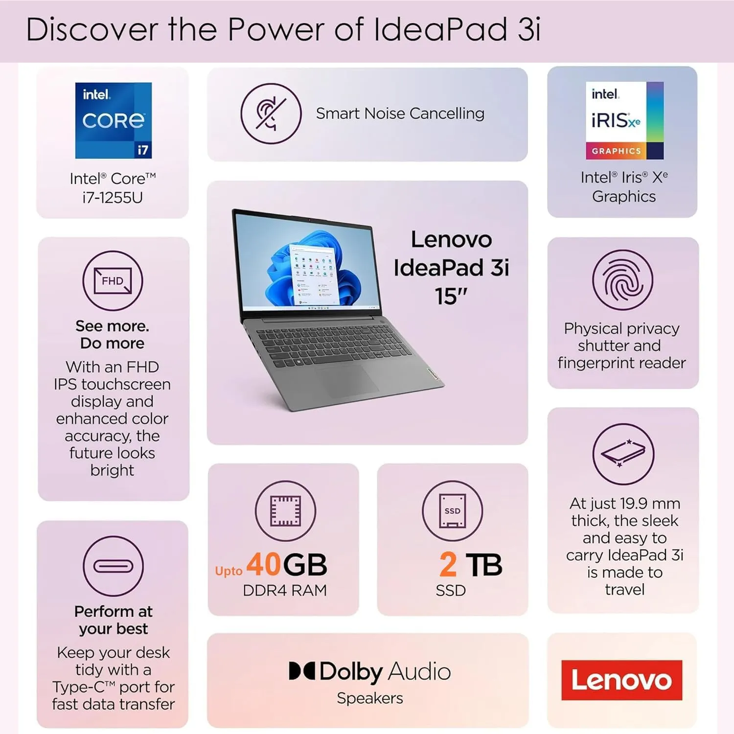 Lenovo IdeaPad 15.6" FHD Touchscreen Laptop – Powerful 10-Core Intel i7 (Turbo Up to 4.7GHz), 16GB RAM, 1TB SSD, Backlit Keyboard, Fingerprint Reader, Wi-Fi 6, Windows 11 Pro   WOWPC Recovery USB