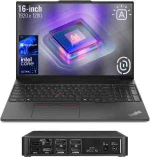 Lenovo ThinkPad E16 AI-Optimized Business Laptop, 16" FHD , Intel Core Ultra 7 155U, 16GB DDR5 RAM, 512GB SSD, Fingerprint, Backlit, HDMI, Wi-Fi 6, Windows 11 Pro, Bundle with Targus Docking Station