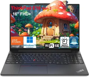 Lenovo ThinkPad E16 G2 16" FHD  Business Laptop Computer, AMD Octa-Core Ryzen 7 7735HS (Beat i7-1355U), 64GB DDR5 RAM, 1TB PCIe SSD, WiFi6E, Backlit KB, Fingerprint Reader, Windows 11 Pro, Vent-Hear