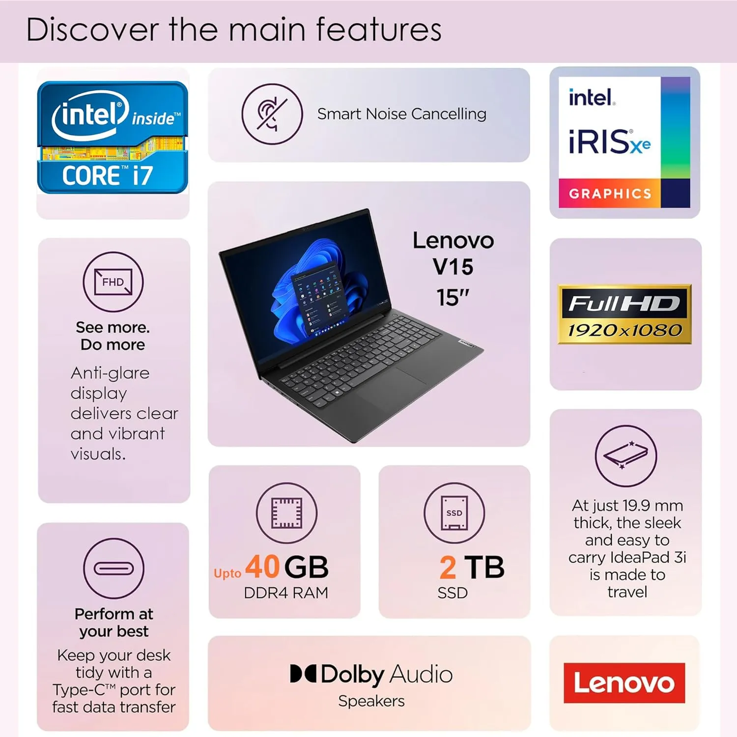 Lenovo V15 G3 Business Laptop, 15.6" FHD Screen, 12th Gen Intel 10 Cores i7-1255U up to 4.7GHz, 24GB RAM, 2TB PCIe SSD, HD Camera with Privacy Shutter, Wi-Fi, HDMI, Windows 11 Pro, Black