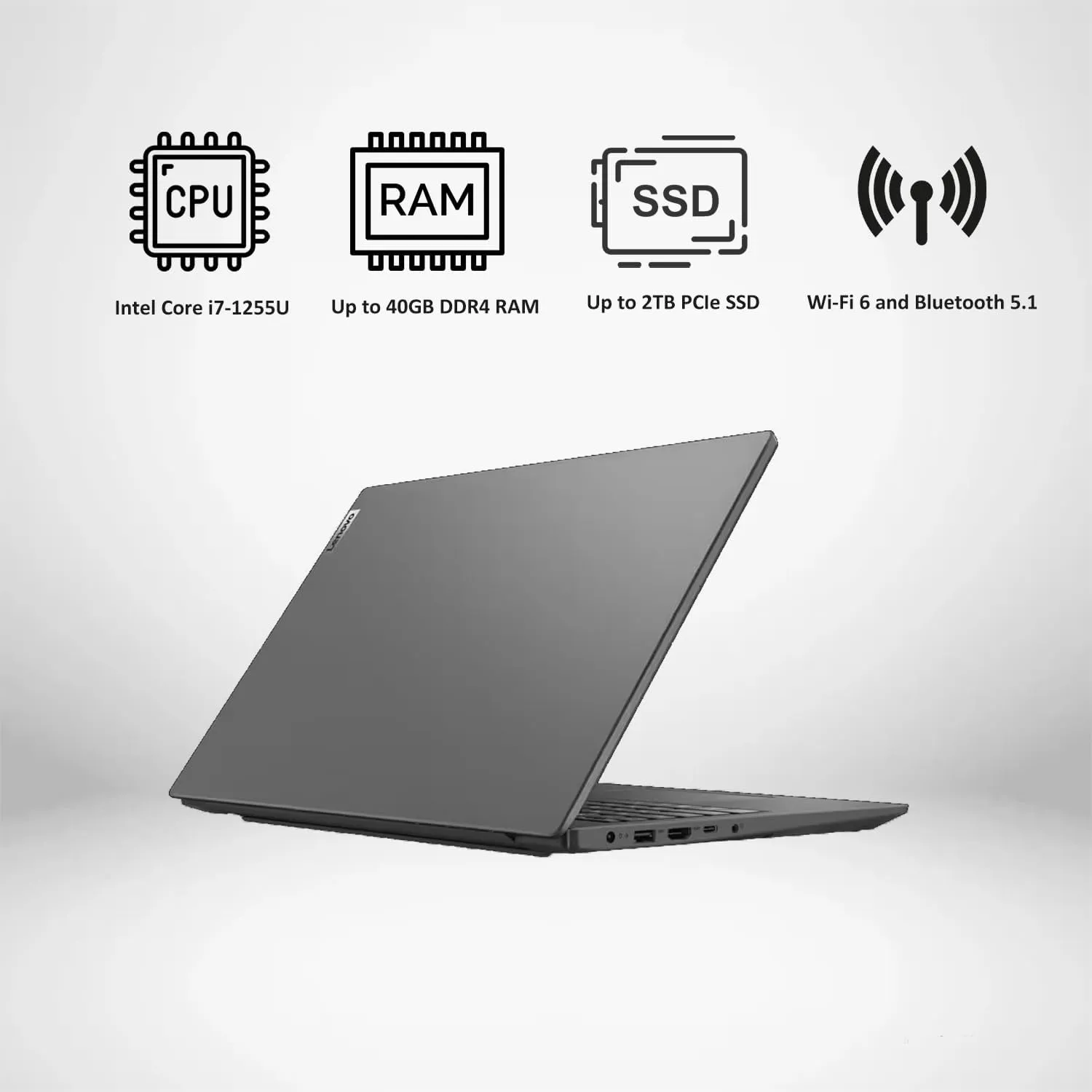 Lenovo V15 Gen 3 Business Laptop, 15.6" FHD Display, Intel Core i7-1255U, 40GB RAM, 2TB SSD, Wi-Fi 6, Bluetooth, HDMI, RJ-45, Webcam, Windows 11 Pro, Black