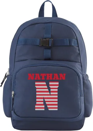 Let's Make Memories Kids Backpack for School - Personalized Back to School Supplies - Bookbag with Lunch Box - Blue - Stripes