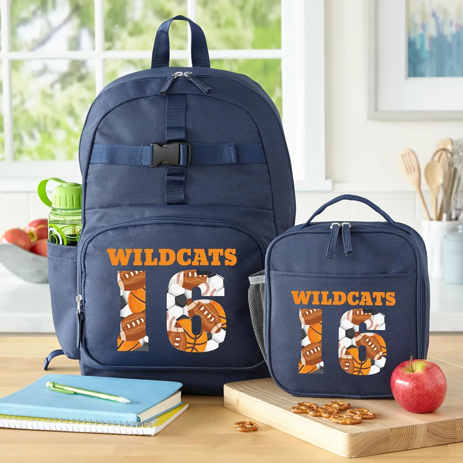 Let's Make Memories Kids Backpack for School - Personalized Back to School Supplies - Bookbag with Lunch Box - Blue - Stripes