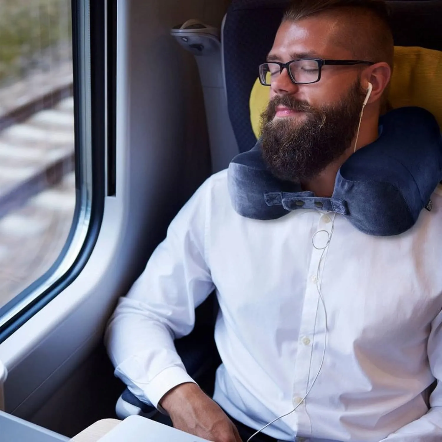 Lewis N. Clark Contoured Memory Foam Hexform Travel Cervical Neck Pillow for Shoulder & Neck Pain, Airplane, Camping, Kids & Adults, Standard, Navy