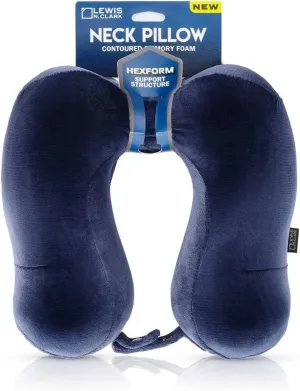 Lewis N. Clark Contoured Memory Foam Hexform Travel Cervical Neck Pillow for Shoulder & Neck Pain, Airplane, Camping, Kids & Adults, Standard, Navy