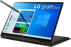 LG Gram 14T90P - 14" WUXGA (1920x1200) 2-in-1 Lightweight Touch Display Laptop, Intel evo with 11th gen Core i5 CPU, 8GB RAM, 256GB SSD, 24.5 Hours Battery, Thunderbolt 4, Black - 2021