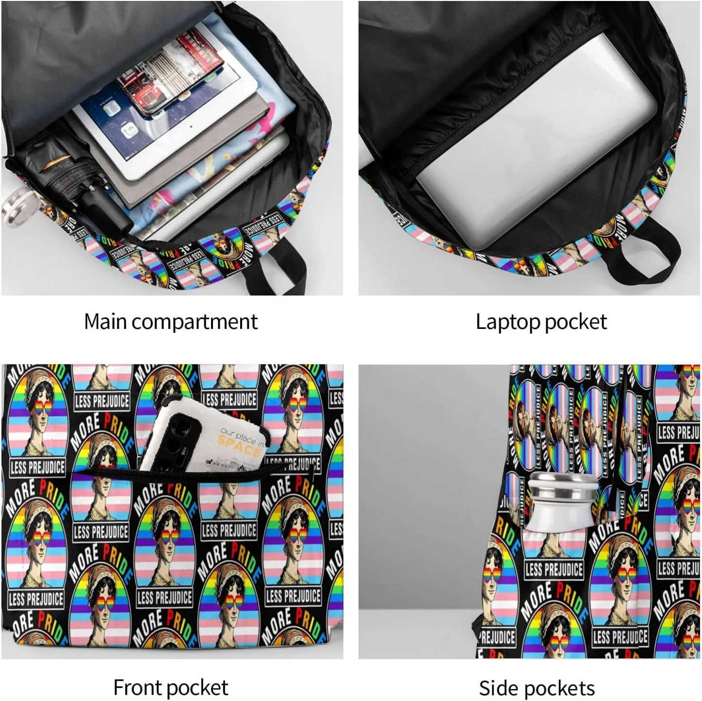 Lgbt Pride Rainbow Gay More Pride Less Prejudice Laptop Backpack Shoulder Bag Laptop Pack Travel Backpacks Commuter Back Pack Casual Daypack Bags With Side Pockets