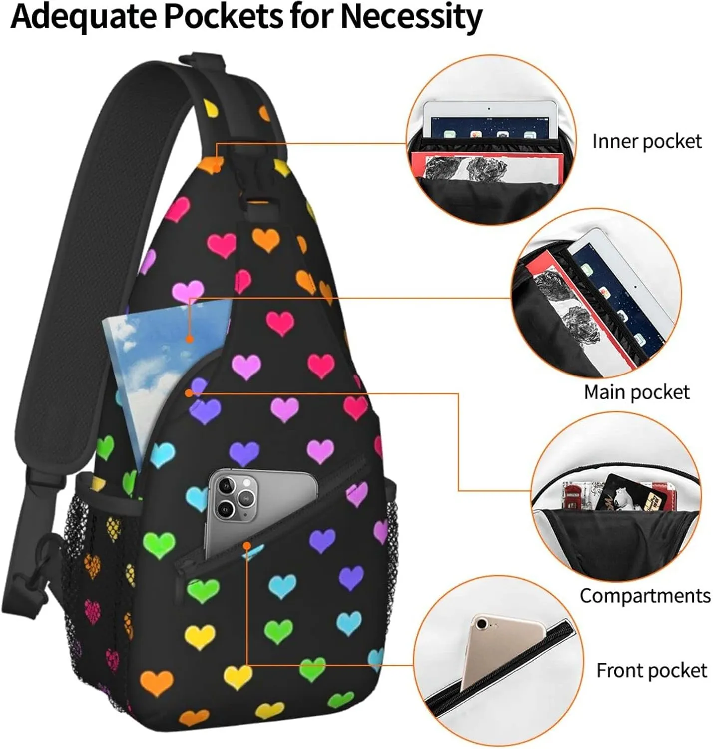 LGBT Sling Bag Crossbody Chest Daypack Casual Backpack Rainbow Animal Shoulder Bag For Travel Hiking Shopping