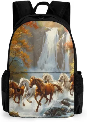 Life Mountain Stream Running Horse Wild 16 Inch Laptop Backpack Large Capacity Daypack Travel Shoulder Bag for Men Women